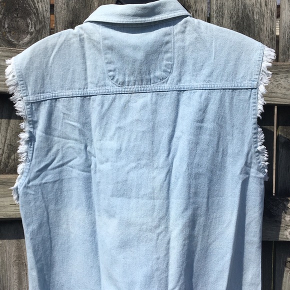 Biker Vintage Large Denim cut off Sleeves Shirt - Picture 8 of 8